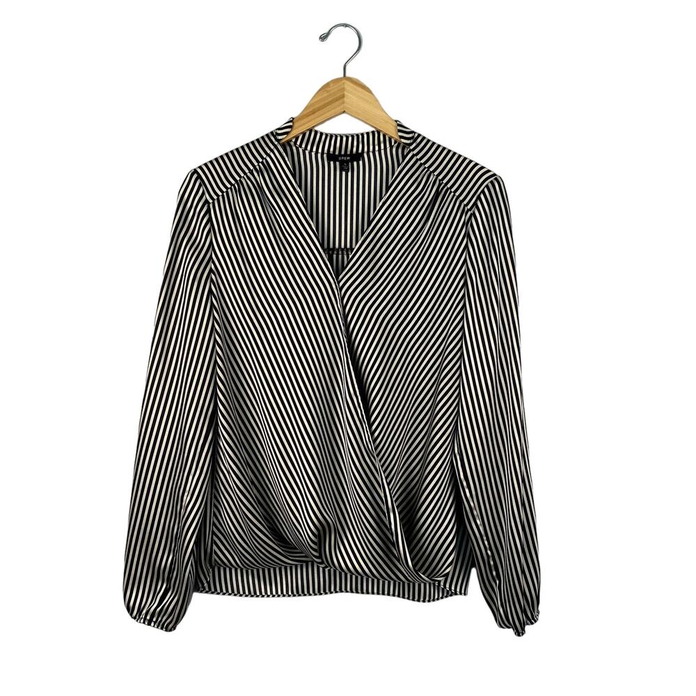 DREW Pinstripe Wrap Satin Blouse Small